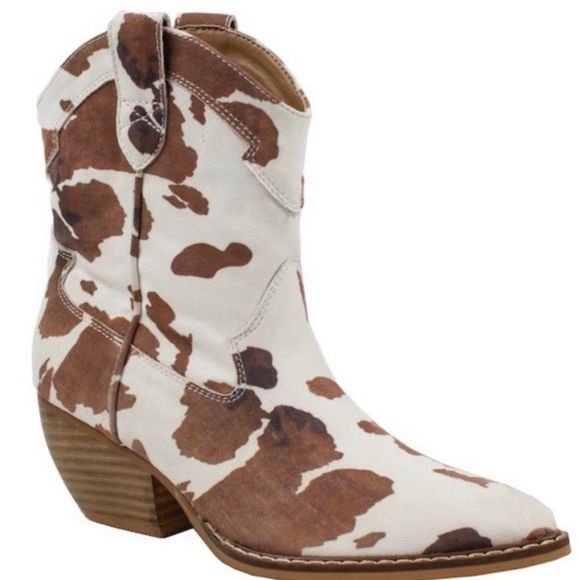 Cowhide Western Bootie Heeled Boots Size 8 - Picture 1 of 16